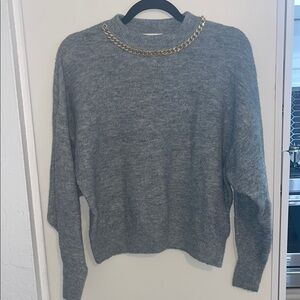 H&M Gray Crew Neck Chain Detail Sweater | S